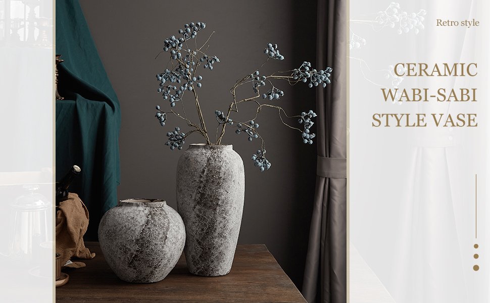 AWNR Terracotta Vase Vintage Decor: Ceramic Pottery Vase Round Clay Vase