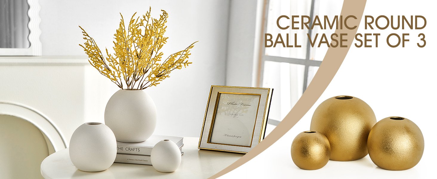 Ceramic Vase Set of 3 for Modern Home Decor, Boho Vase White Round Vase Minimalist Decorative Vase