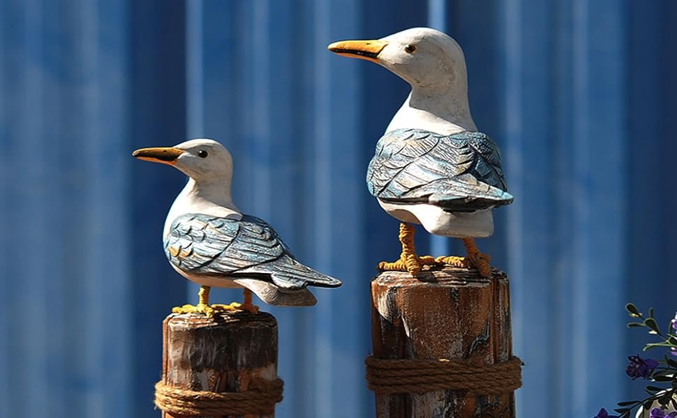 Wooden Seagull Figurine Sea Bird Sculpture