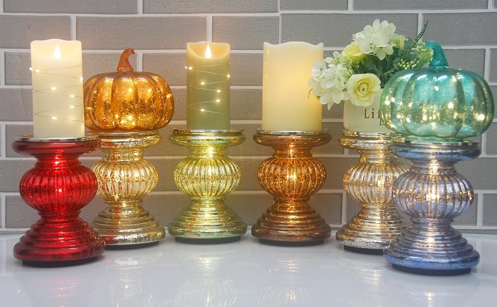 Mercury Glass Pillar Candle Holder Set of 2