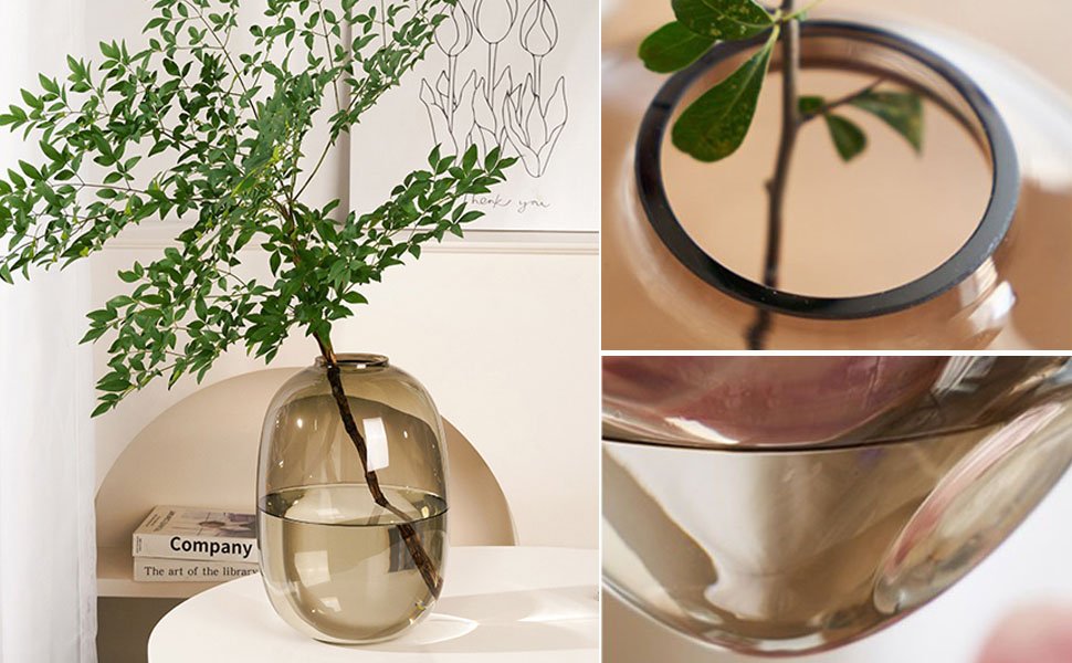 large amber glass flower vase for table centerpieces