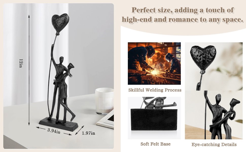 Handmade couple statue,metal sculpture,cute size,adding a touch of elegance to any space.