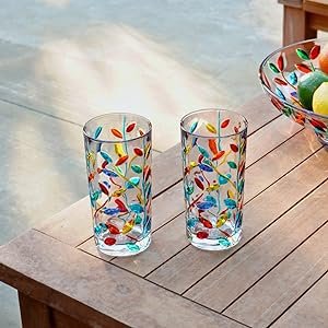 Italian Tall Glass Drinkware flowervine design