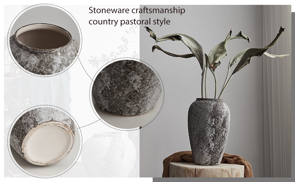 AWNR Terracotta Vase Vintage Decor: Ceramic Pottery Vase Round Clay Vase