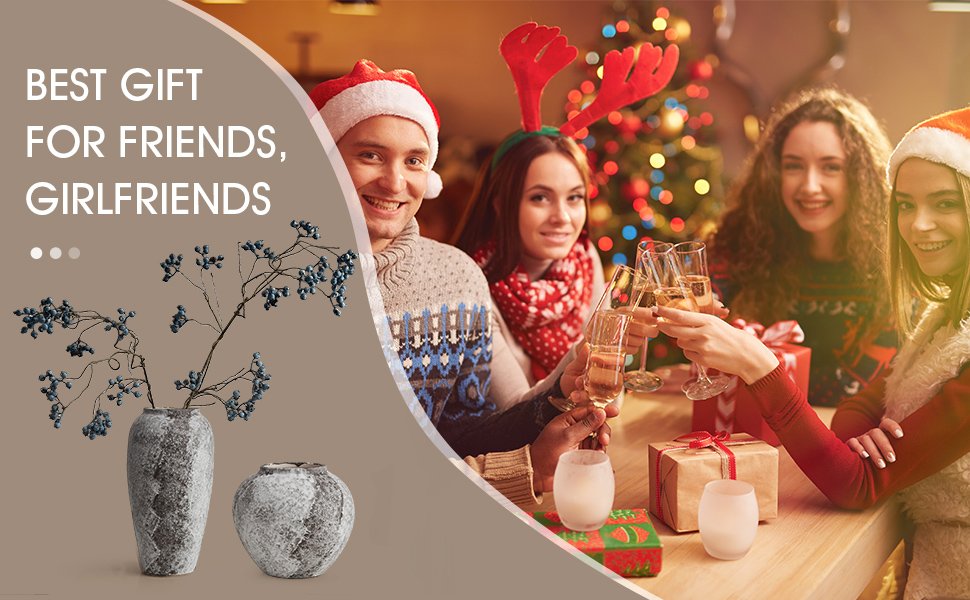 AWNR Terracotta Vase Vintage Decor: Ceramic Pottery Vase Round Clay Vase